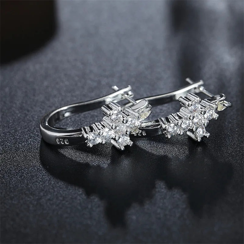 925 Sterling Silver Beautiful Cross Zircon Earrings For Women Fashion Charm Wedding Gifts Jewelry