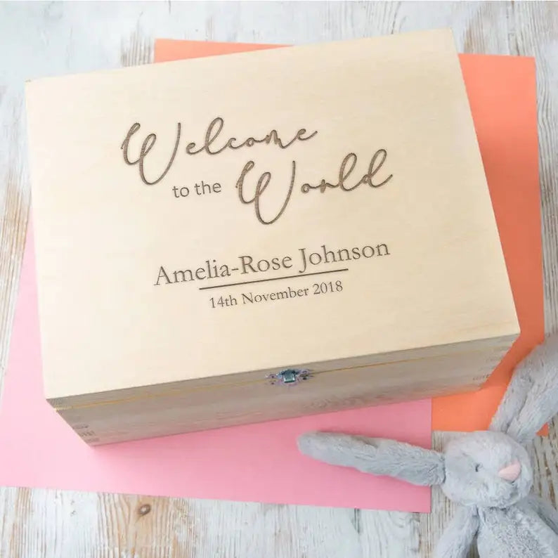 Personalized Wooden Baptism Keepsake Box ,Baptism Gifts For Baby Girl Or Baby Boy, Engraved Memory Box That Pattern With Wreath