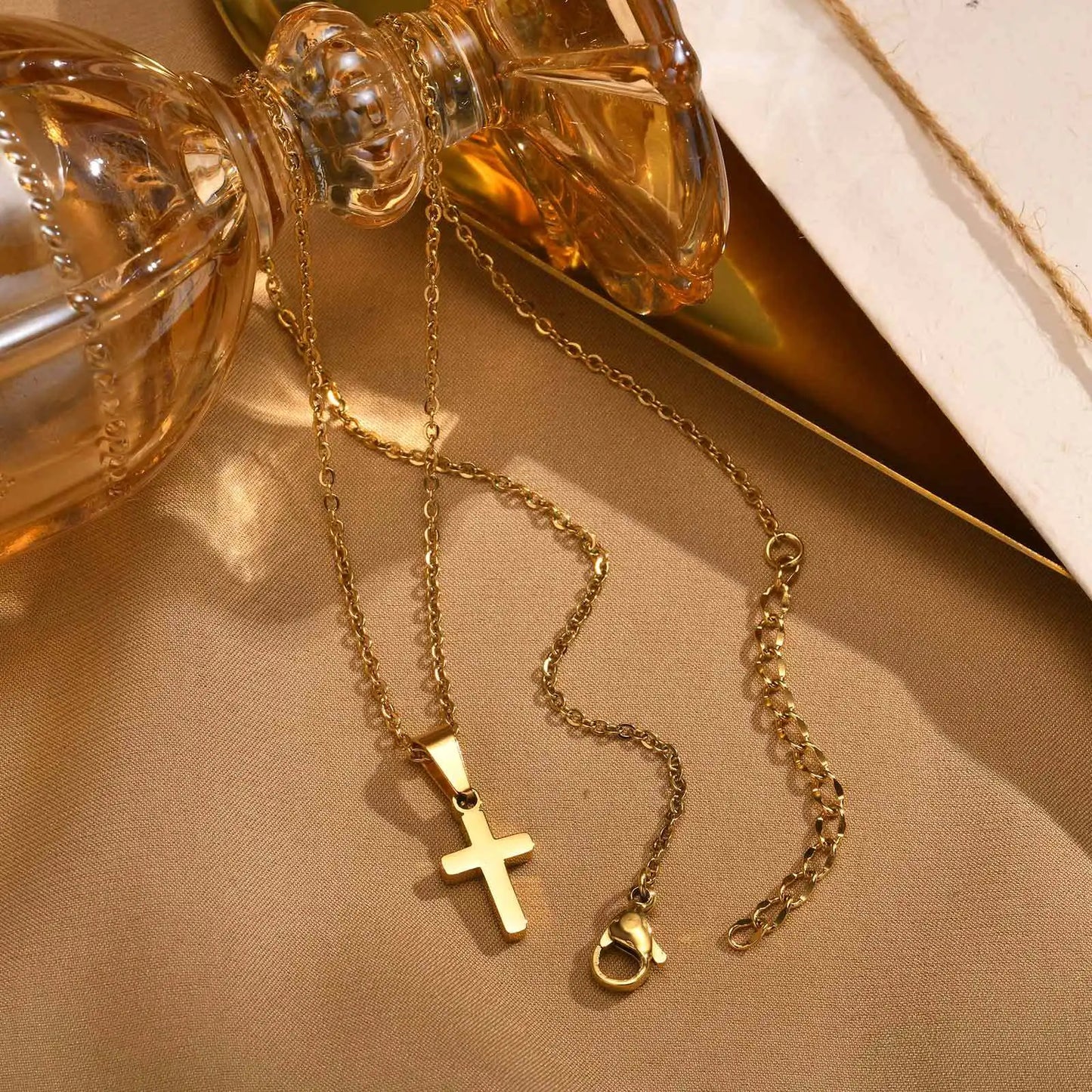 Vnox Christian Religion Necklaces For Women Men, Zircon Cross Pendant Charm Necklace, Classic Gold Plated Jewelry