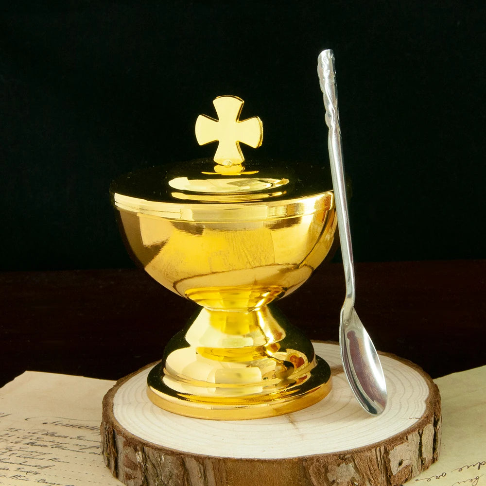 HTISOK Holy Water Bottle Gold Plated Communion Cup Religious Ceremonial Supplies Alloy Durable Church Rituals Use