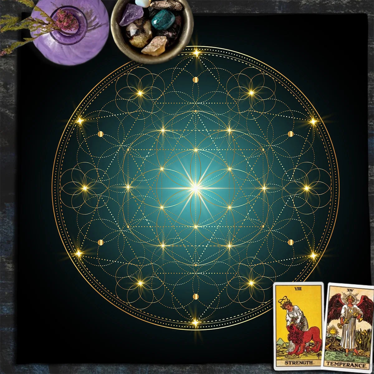 Tarot Tablecloth Mandala Flower Of Life Altar Cloth For Divination Meditation Circle Galaxy Tarot Mat Spiritual Oracle Card Pad
