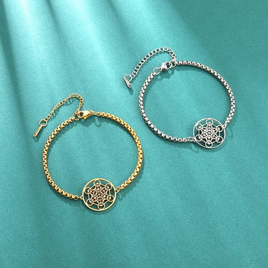 Metatron Cube Bracelet Women's Stainless Steel Archangel Day Bracelet Men's Fashion Sacred Geometry Amulet Jewelry Gift