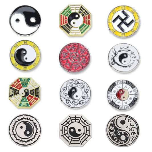 Swastika Yin Yang Tai Chi Bagua Brooch Religious Buddhist Zinc Alloy Yoga Amulet Clothing Backpack Hat Accessories Gift