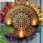 2D Flat One Piece Wooden Traditional Oil Lamp And Artistic Painted Design Happy Diwali Round Sign for Decorating Home Bedroom Li