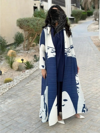 Muslim Pleated Abaya Stretch Open Dress Dress Women Eid Maxi Caftan Cardigan Robe Print Dubai Kaftan Islam Vestidos Jalabiya