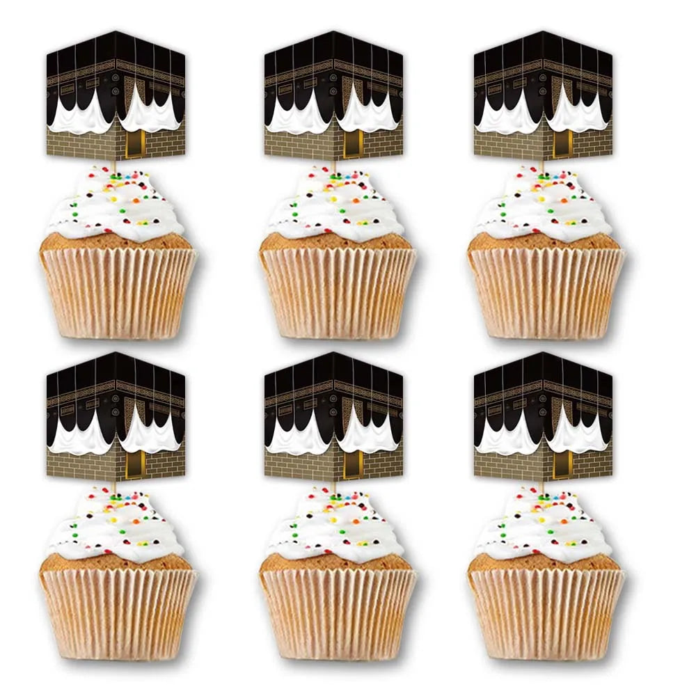 12/24pcs Umrah Mubarak Cupcake topper decoration, Hajj and Omra festival decoration, Muslim Eid Mubarak party supplies
