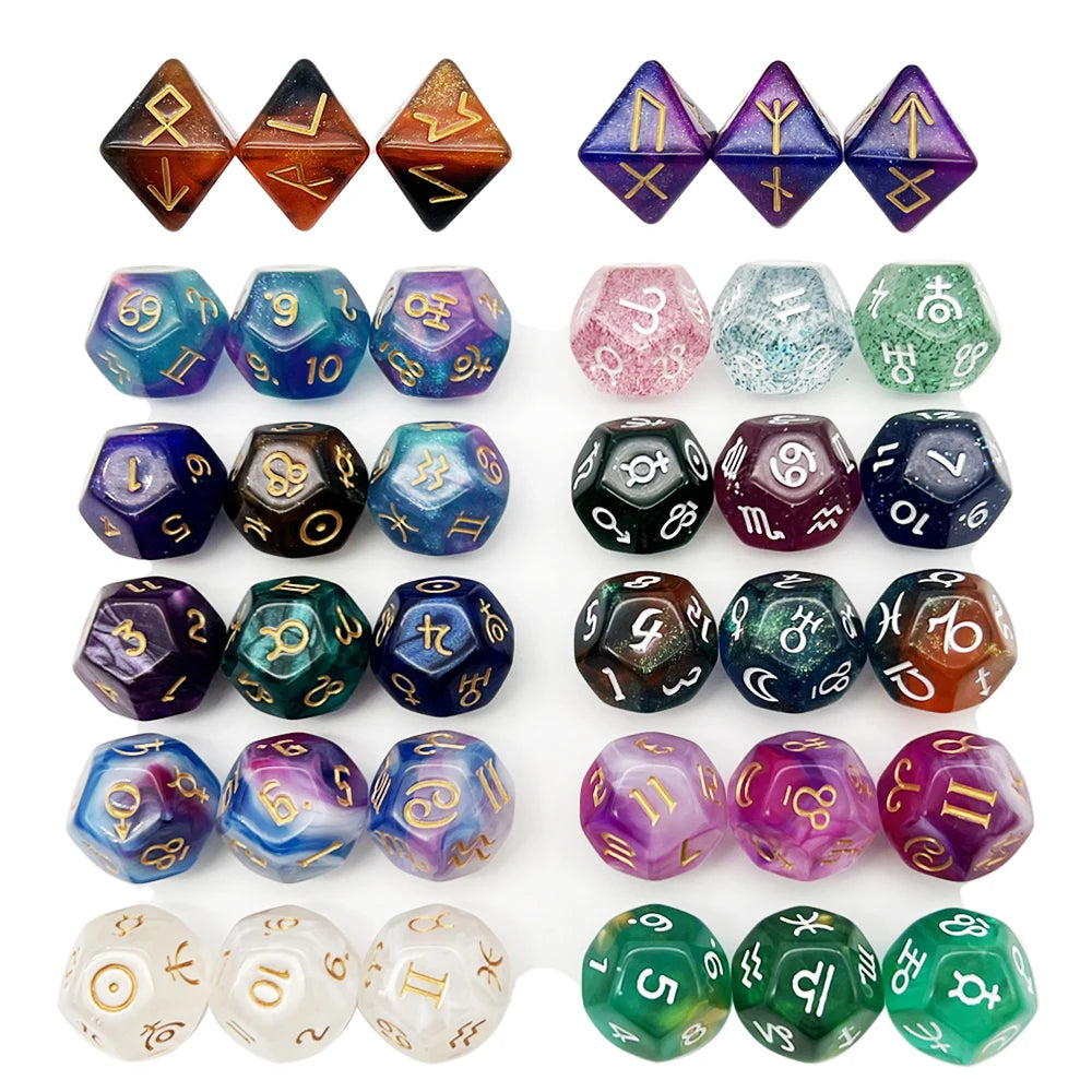 3Pcs Astrology Dice D8 D12 Tarot Dice Polyhedral Pearl Pattern Dice for Divination Astrology Tarot Cards Accessory