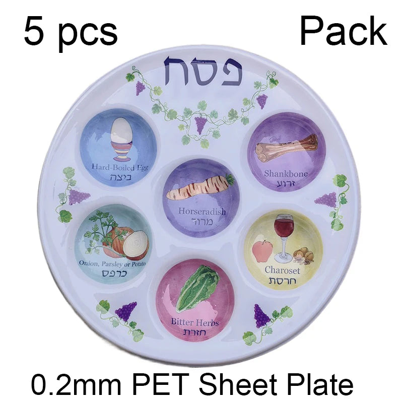 Jewish 6-Section Passover Seder Plate - Kosher, Melamine/Plastic/Silicone/Disposable Paper, with Food Labels & Elegant Designs