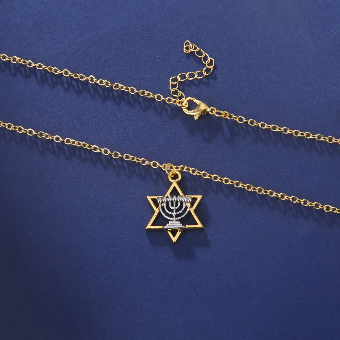 LIKGREAT Star Of David Necklace Menorah Candles Hebrew Jewish Jewelry Israel Faith Lamp Hanukkah Pendant Necklace Amulet Gift