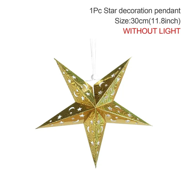 30-75cm Hollow Star Hanging Pendant Eid Mubarak Ramadan Decor 2025 Christmas Decor For Home Islamic Muslim Party Ramadan Kareem