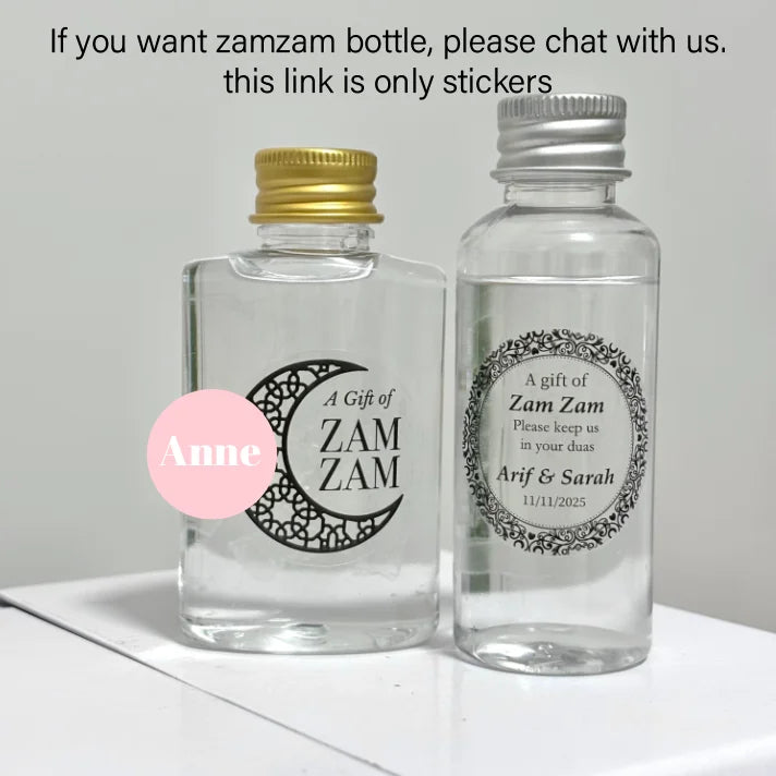 Custom Zamzam Water Bottle Sticker Wedding Label Clear Personalized Name Adhesive Umrah Mubarak Hajj Islamic Gift Decoration