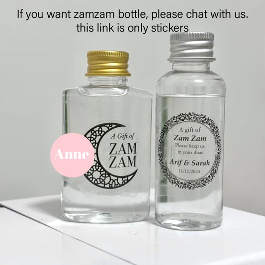 Custom Zamzam Water Bottle Sticker Wedding Label Clear Personalized Name Adhesive Umrah Mubarak Hajj Islamic Gift Decoration
