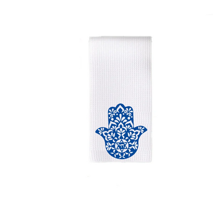 Blue Hamsa Chai Waffle Tea Towel Jewish Kitchen Decor Housewarming Gift Passover Hanukkah Jewish Shabbat Shalom Kitchen Towels