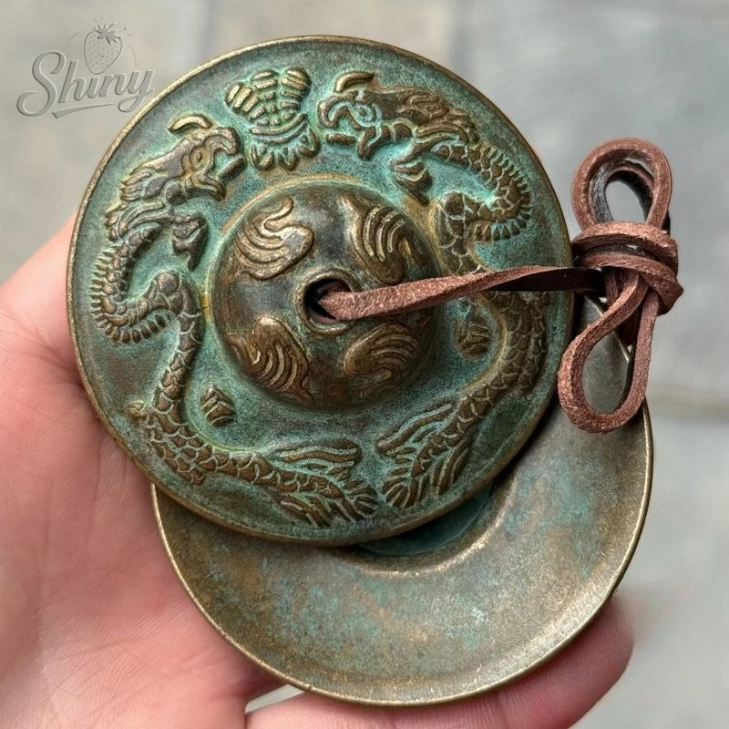 Antique Tibetan Tingsha Cymbals Sanskrit Brass Chime Bells Meditation Gong for Spiritual Healing Mindfulness Yoga Buddhist