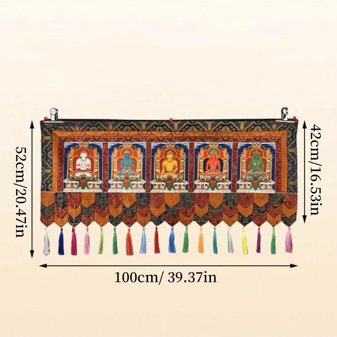 Five Buddha Statues Patterned Tibetan Curtain Flags,Colorful Embroidery Prayer Flag,1m Buddhist Item Hall Floral Hanging Curtain