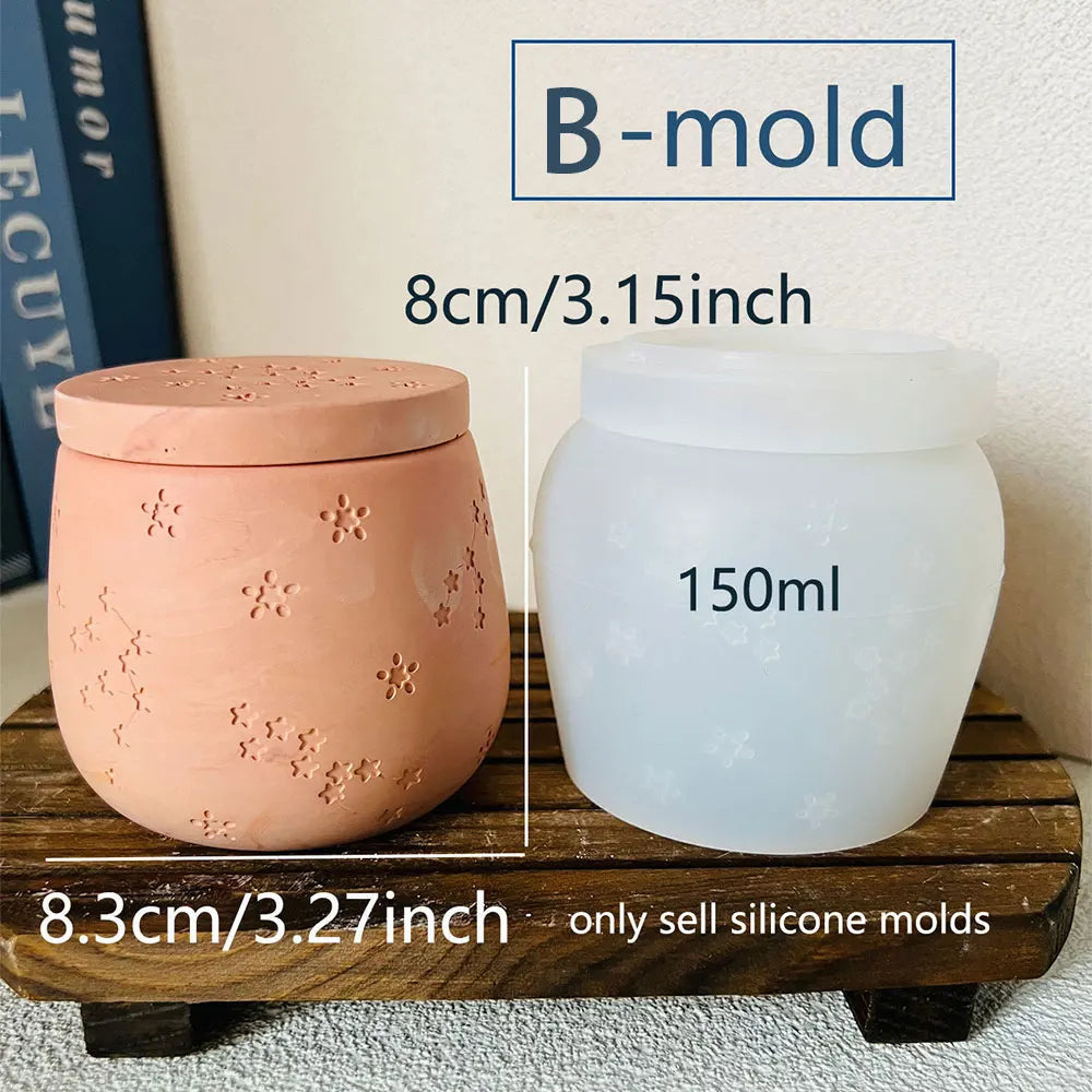 2pcs/Set Square Splicing Storage Box Mold Round Constellation Candle Vessel Candle Holder Concrete Mold DIY Home Decoration