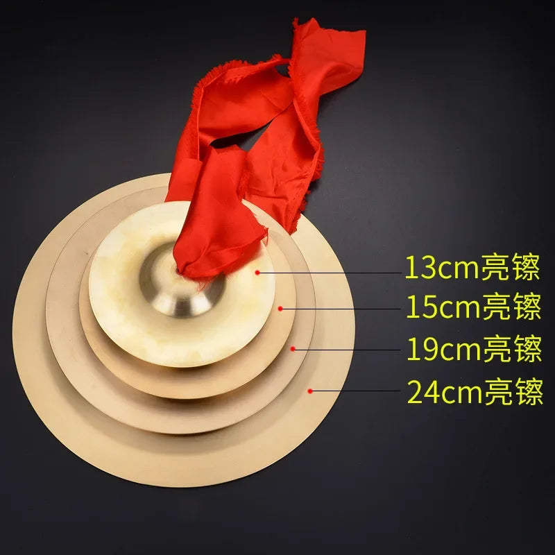 1 Pair Copper Cymbal Hand Percussion Instruments Traditional Chinese Gong with Finger Rope for Stage Party Musical Toys