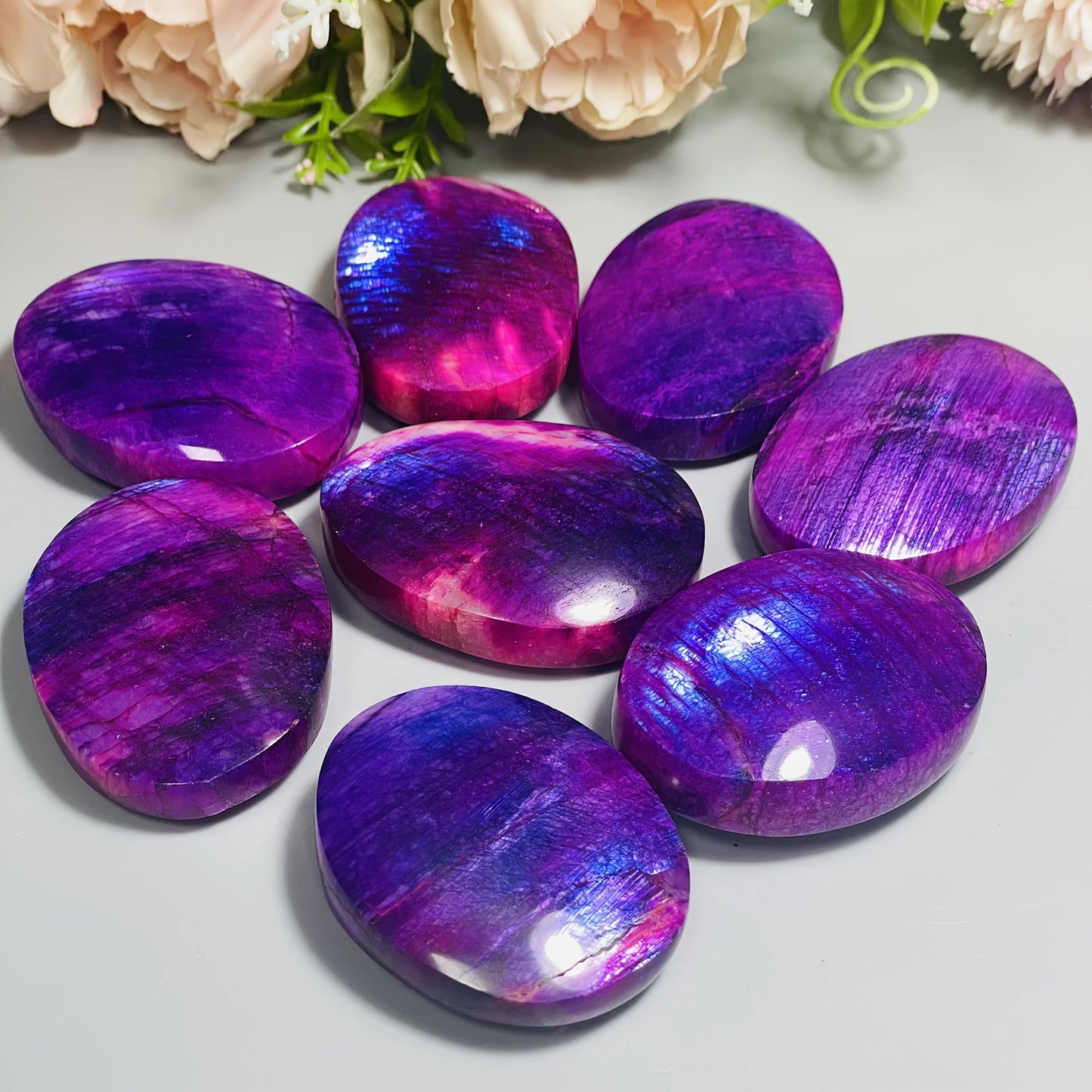 1pc Deep Purple Moonstone Palm Stone - Glossy Oval Shape Worry Stone for Home Decor & Holiday Gifts
