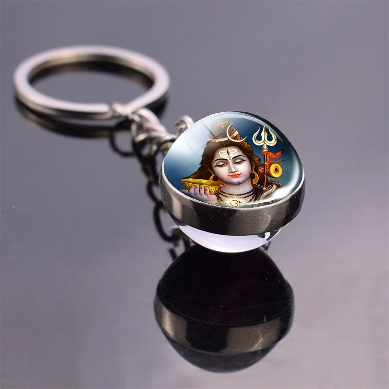 Hinduism Keychains Glass Ball Pendant Ganesha Lakshmi Shiva Goddess of Wealth Key Chains Amulet Indian Buddhist Jewelry