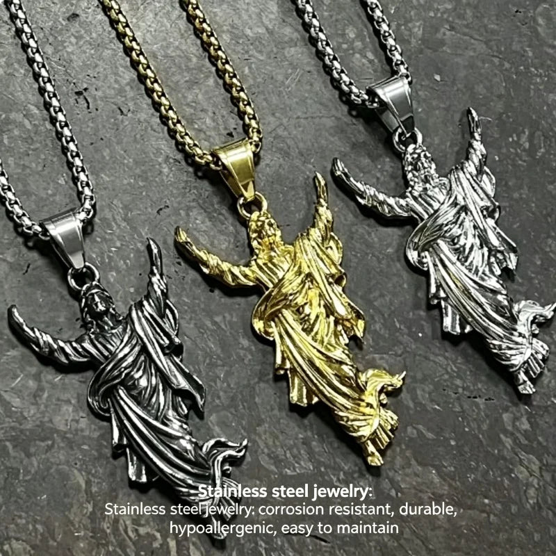 Vintage Jesus Pendant Necklace Stainless Steel Christian Religious Jewelry Hip Hop Religious Jewelry Gifts Wholesale For Unisex
