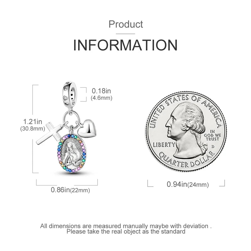 Charms Bead 925 Sterling Silver Virgin Mary Cross Pendant Bead Fit Original Bangle Bracelet DIY Fine Jewelry For Women Gift Hot