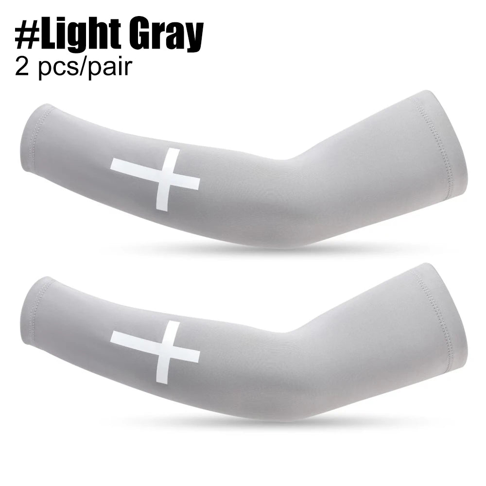 1Pair Cross UV Cooling Arm Sleeve Christian Compression Arm Sleeve Youth Football Baseball Volleyball Sports Cycling Working