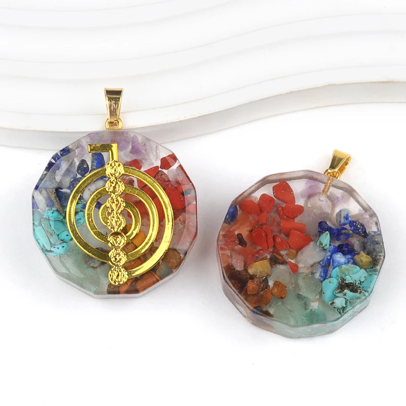 35mm Hexagon Shape 7 Chakra Orgonite Energy Pendant Healing Energy Crystal Beads for Yoga Meditation Spiritual Amulet Orgonite
