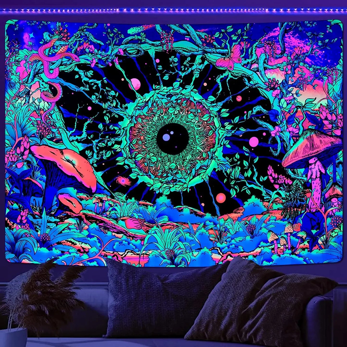 VIKAMA Neon Illusion Hamsa Hand Tapestry Cosmic Nebula All Seeing Eye Meditation Room Bohemian Bedroom Home Decor Tapestry