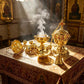 Byzantine Gold Plated Orthodox Hanging Incense Burner with Bells Enamel for Church Liturgy Home Altar Prayer Christian Decor