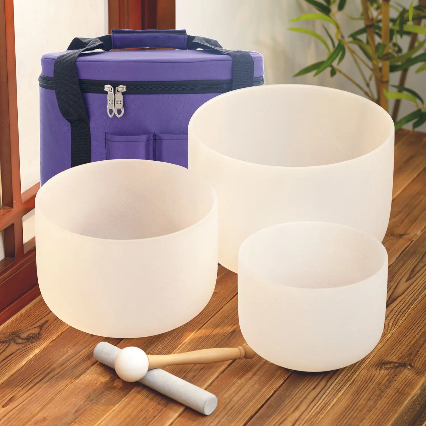 KVKA 10"E 8"G 6"B 432hz 440hz Frosted Quartz Crystal Singing Bowl Chakra Set of 3 pcs for Yoga Sound Healing Musical Meditation