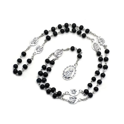 The Seven Bitter Rosary Church Catholic Wood Beads Virgin Pendant Necklace Religious Jewelry Black Red