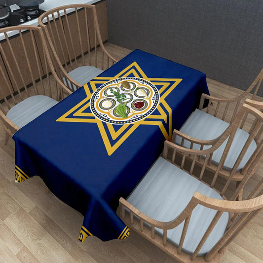 Happy Passover Rectangle Tablecloth Holiday Party Decor Jewish Pesach Seder Plate Star of David Table Cloth Passover Decorations