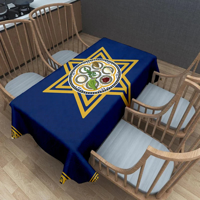 Happy Passover Rectangle Tablecloth Holiday Party Decor Jewish Pesach Seder Plate Star of David Table Cloth Passover Decorations
