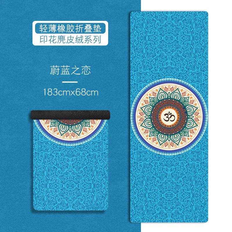 Ultra-thin Folding Yoga Mat Natural Rubber Suede Print Exercise Portable Sweat-absorbing Meditation Aesthetics DIY 183*68*0.1cm