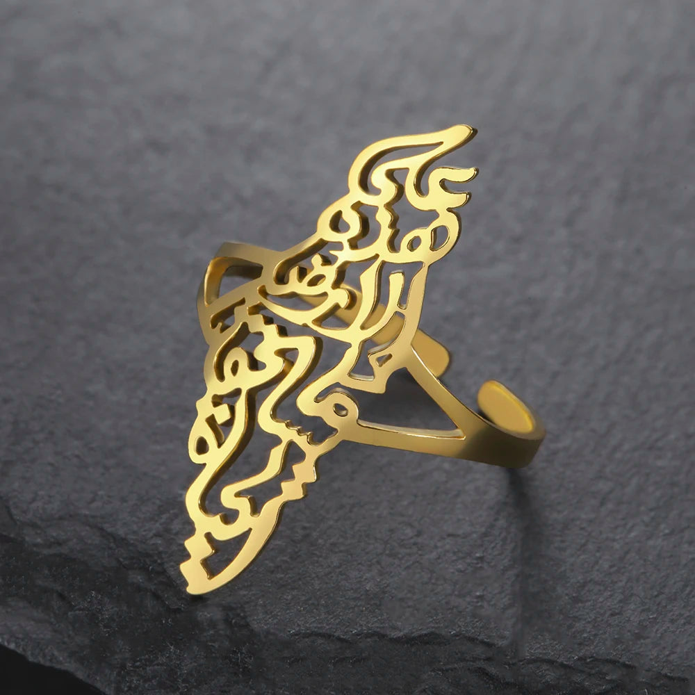 Dawapara Classic Map Women Ring Jewish Chai Hebrew Letter Life Symbol Jewish Jewelry Judaic Stainless Steel Wedding Band