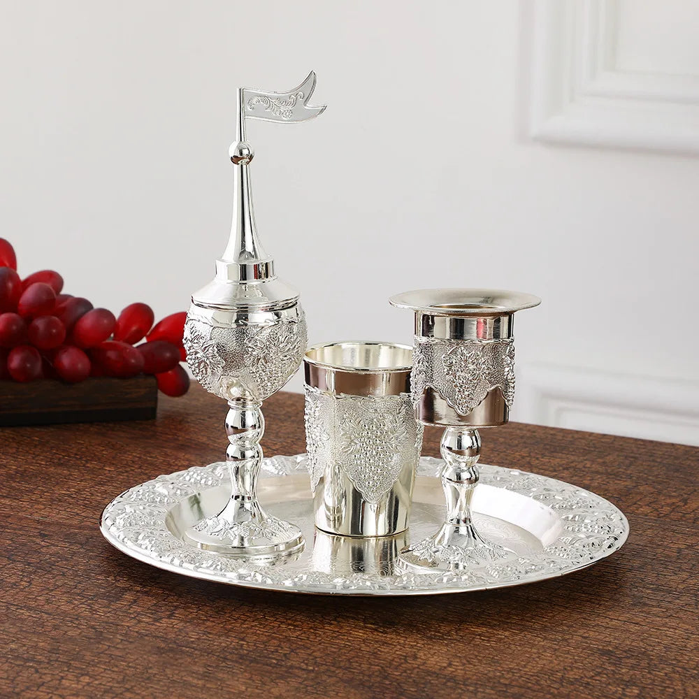 Havdalah 4pcs set,Kiddush wine glass cup and tray,Havdalah candle holder,Besamim spice box suitable for the end of the Sabbath