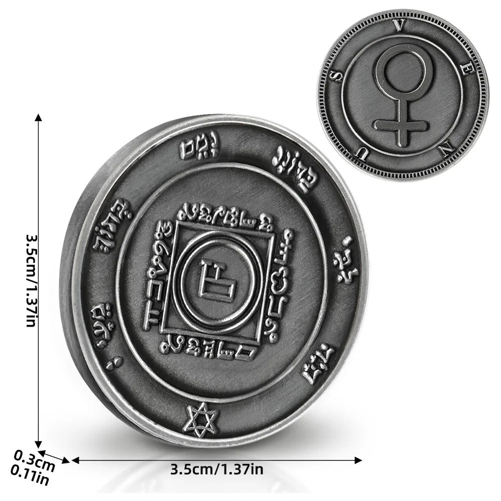 Key of Solomon Pentacle Talisman Coin Planetary Seal Amulet Occult Metal Tokens for Rituals,Spiritual Divination Gift Set