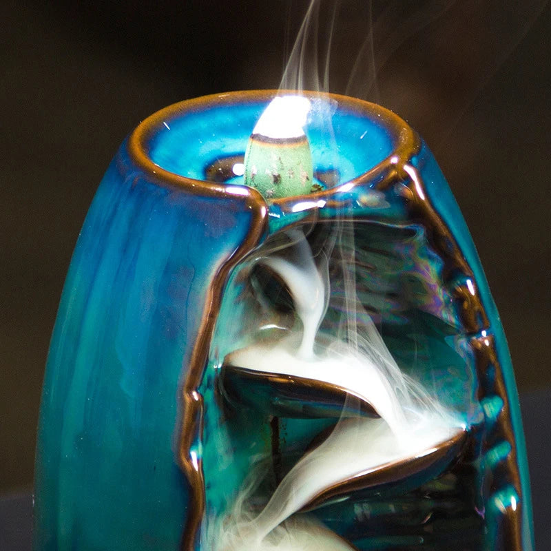 Waterfall Lucky Handcrafts Blue Backflow Incense Ceramic Aromatherapy Furnace Smell Aromatic