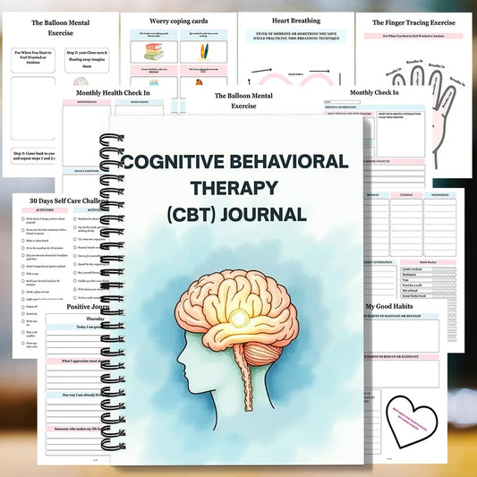 1SET Spiral Notebooks CBT Therapy Emotional Wellness Journal, Brain-Illustrated Mental Health Notebook, Spiral Binding, Cognitiv
