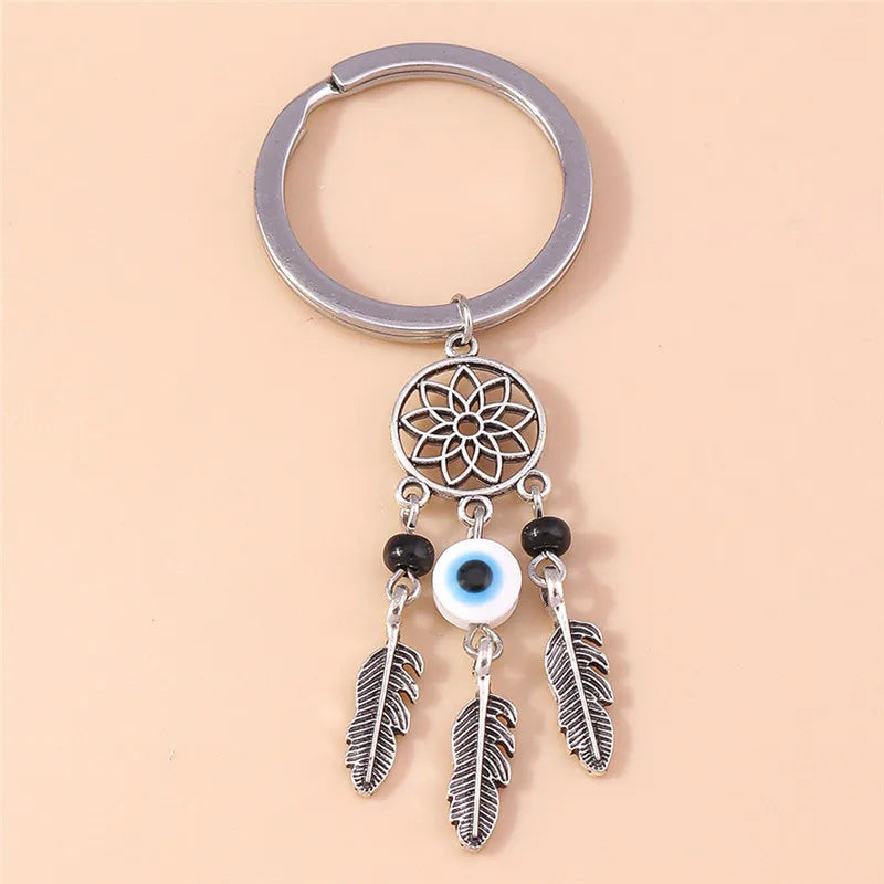 Aihua Lucky Eye Alloy Fatima Hand Keychain Heart Glass Bead Blue Turkish Evil Eye Key Chain Car Keyring for Women Men Jewelry