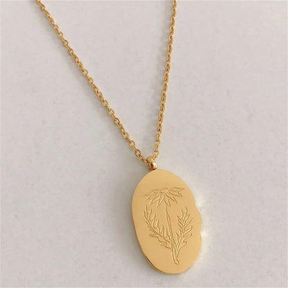 Titanium Steel December Flower Irregular Pendant Necklace Birth Flower Necklace Month Flower Color Preservation