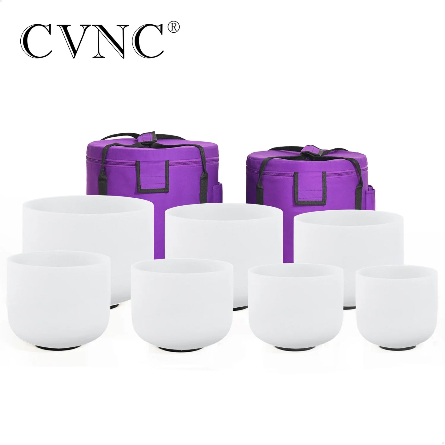 CVNC 6-12 Inch Colored Frosted Quartz Crystal Singing Bowls 7 chakra set for sound healing instrument with Bag