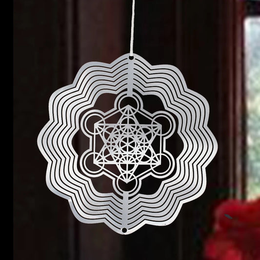 Metatron Cube Wind Spinner Archangel Sacred Geometry Amulet Religious Spiritual Meditation Hanging Decor Rotating Wind Catcher