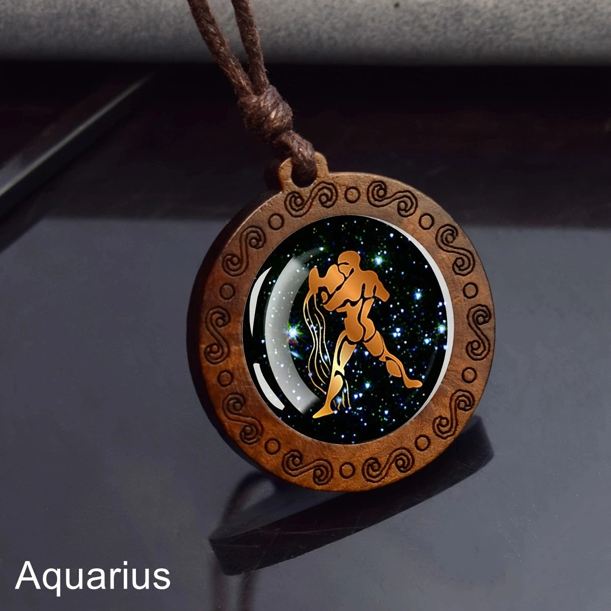 12 Zodiac Signs Rope Chain Necklace Aries Taurus Gemini Cancer Leo Virgo Libra Scorpio Constellation Necklace Wooden Pendant