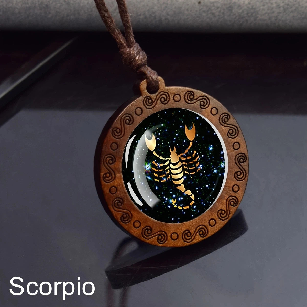 12 Zodiac Signs Rope Chain Necklace Aries Taurus Gemini Cancer Leo Virgo Libra Scorpio Constellation Necklace Wooden Pendant