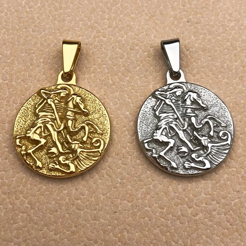 316L Roman Centurion Pendant Men Oval Medal Portrait Coin Charms Stainless Steel Necklace Religious Jewelry