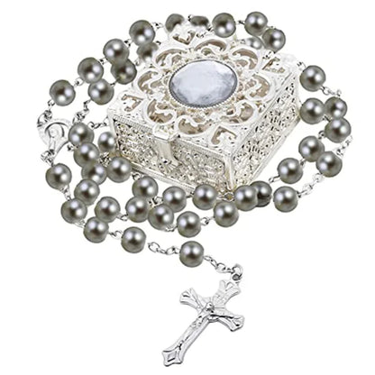 Rosary Beads Catholic Necklace Mary for Men Women Kids First Communion Long Rosary Cross Pendant Necklaces Metal Gift Box New