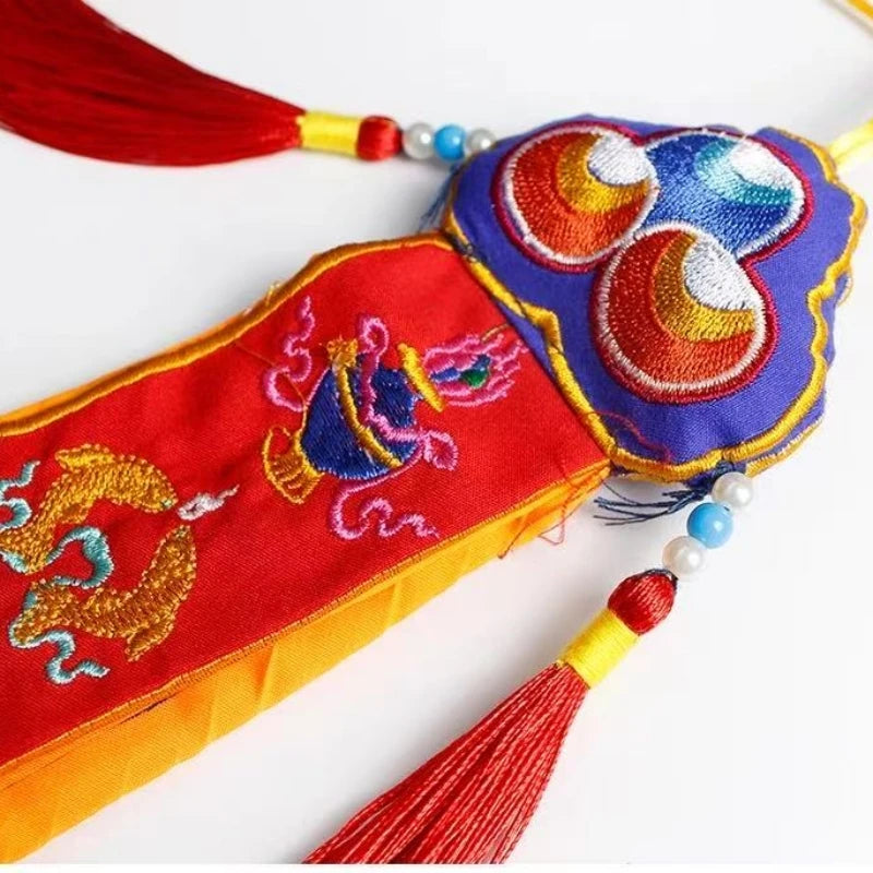 Tibetan Banner Ribbons,Colorful Brocade Buddhist Hall Decorative,Auspicious Cloud Embroidered Sutra Hanging Flags,Buddhist Item