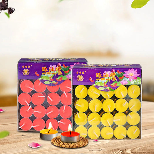 100x Tealight Ghee Butter Lamp Smokeless Candle Set for Meditation, Ceremonies, Altars, Diwali Decorative Night Light Candles
