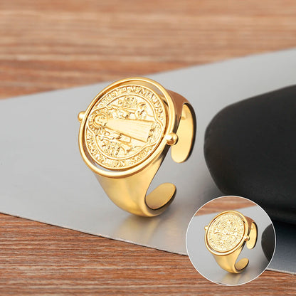Nidin New Popular 2 Styles Religious Flipable Open Rings Adjustable For Female Male Copper Inlaid Zircon Finger Jewelry Gifts